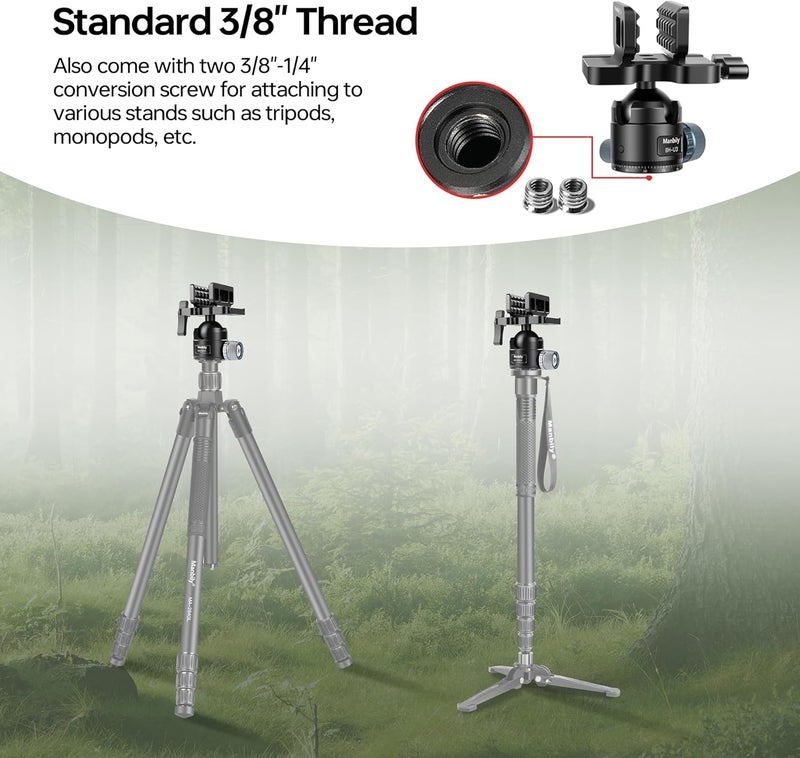 Manbily Shooting Saddle with Low Profile 44mm Ball Head, CNC Aluminum Heavy Duty 360° Tripod Head, Universal Rest Clamp for Hunting Shooting Stick Tripod, 44lbs/20kg Load Capacity, Black - Image 5